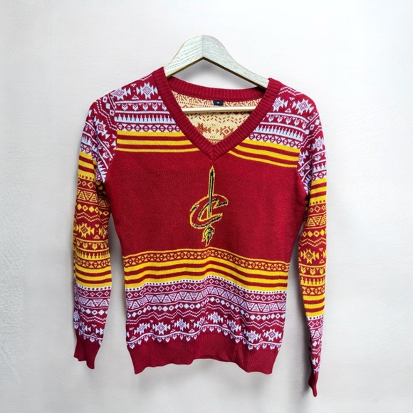 FOCO Sweaters - FOCO NBA Women's Big Logo Aztec V-Neck Sweater Cleveland Cavaliers - Size Medium